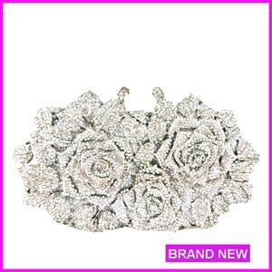 Mini Crystal Flower Evening Clutch with Detachable Straps Formal Party